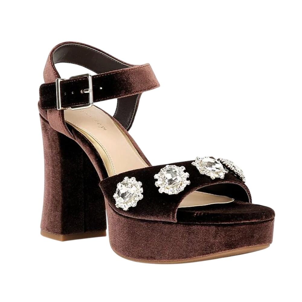 90s inspired retro Copper Key brown Velvet Jewel Platform high heels size 8 NWT